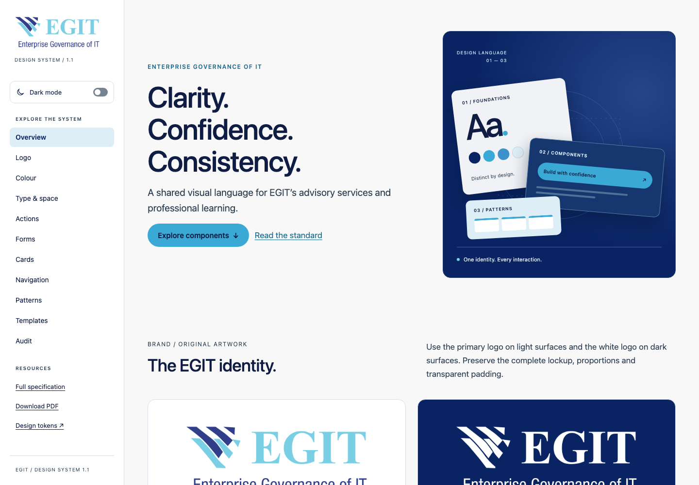 Actual EGIT Design System desktop interface