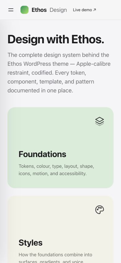 Actual Ethos Design mobile interface